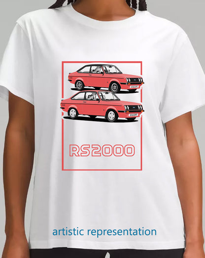 Ford Escort Mk2 RS2000 in Sports Red Art T Shirt (Words)