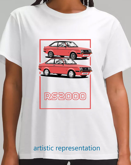 Ford Escort Mk2 RS2000 in Sports Red Art T Shirt (Words)