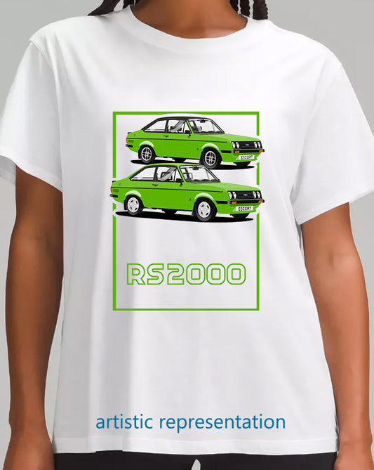 Ford Escort Mk2 RS2000 in Vivid Green Art T Shirt (Words)