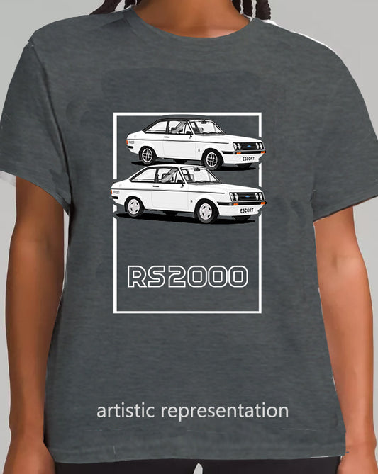 Ford Escort Mk2 RS2000 in White Art T Shirt (Words)
