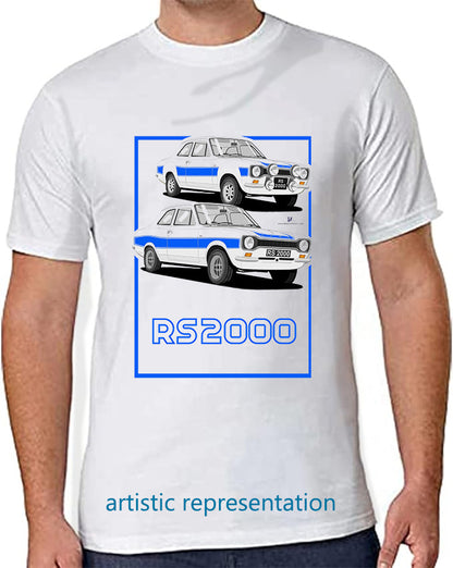 Ford Escort Mk1 RS2000 in White & Blue T Shirt (Words)