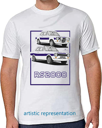 Ford Escort Mk1 RS2000 in White & Navy T Shirt (Words)