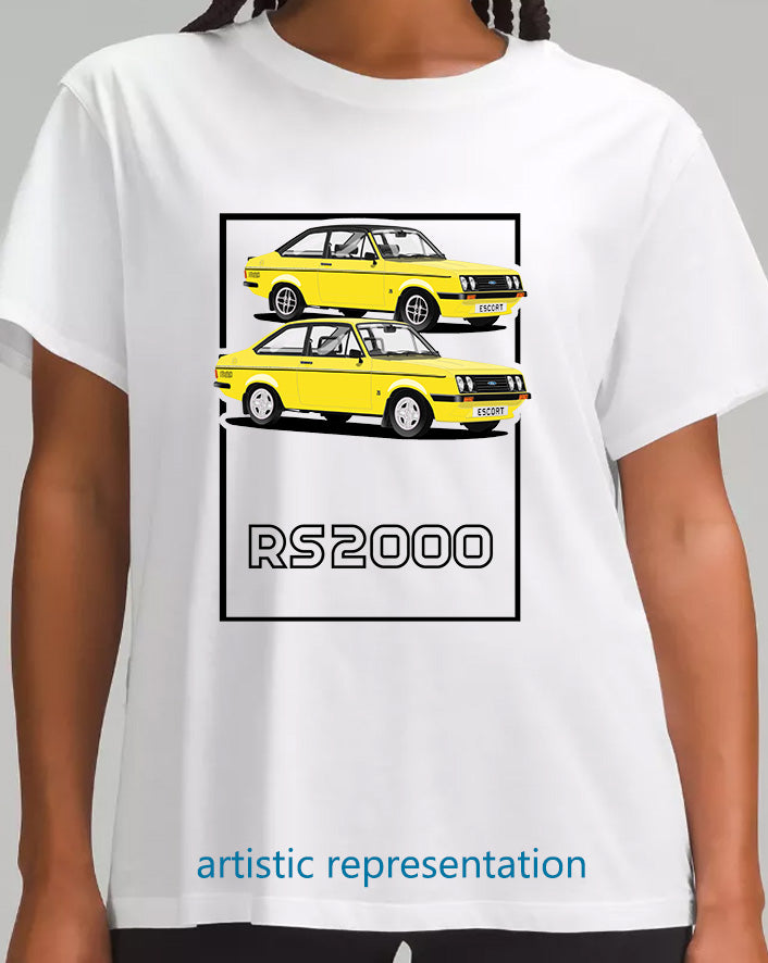 Ford Escort Mk2 RS2000 in Yellow Art T Shirt (Words)