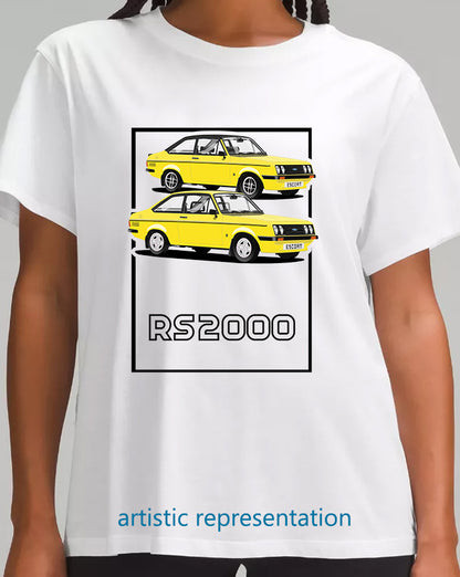 Ford Escort Mk2 RS2000 in Yellow Art T Shirt (Words)