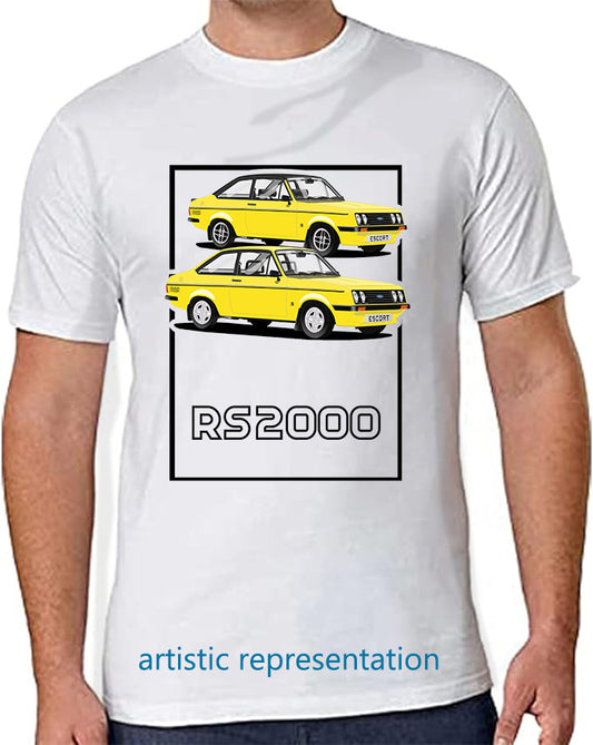 Ford Escort Mk2 RS2000 in Yellow Art T Shirt (Words)