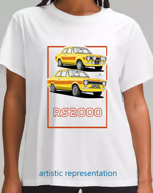 Ford Escort Mk1 RS2000 in Yellow T Shirt (Words)
