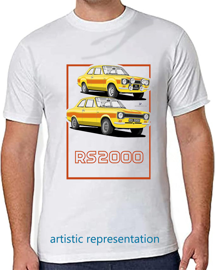 Ford Escort Mk1 RS2000 in Yellow T Shirt (Words)