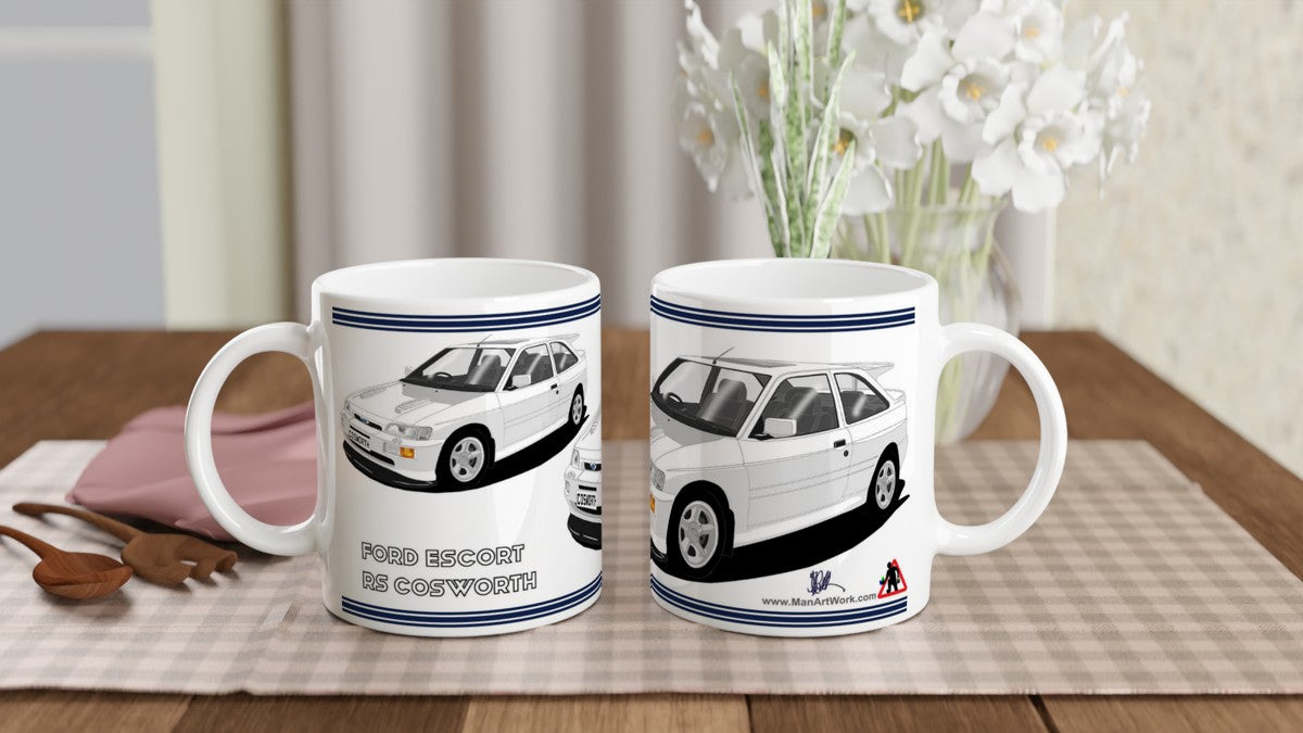 Ford Escort RS Cosworth in White Art Mug