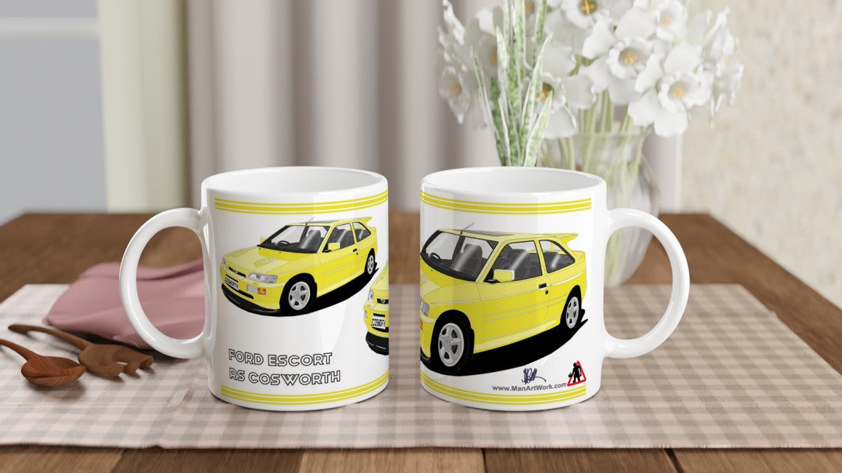 Ford Escort RS Cosworth in Yellow Art Mug