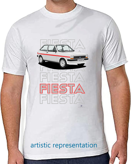Ford Fiesta Mk1 S in Silver & Red T Shirt