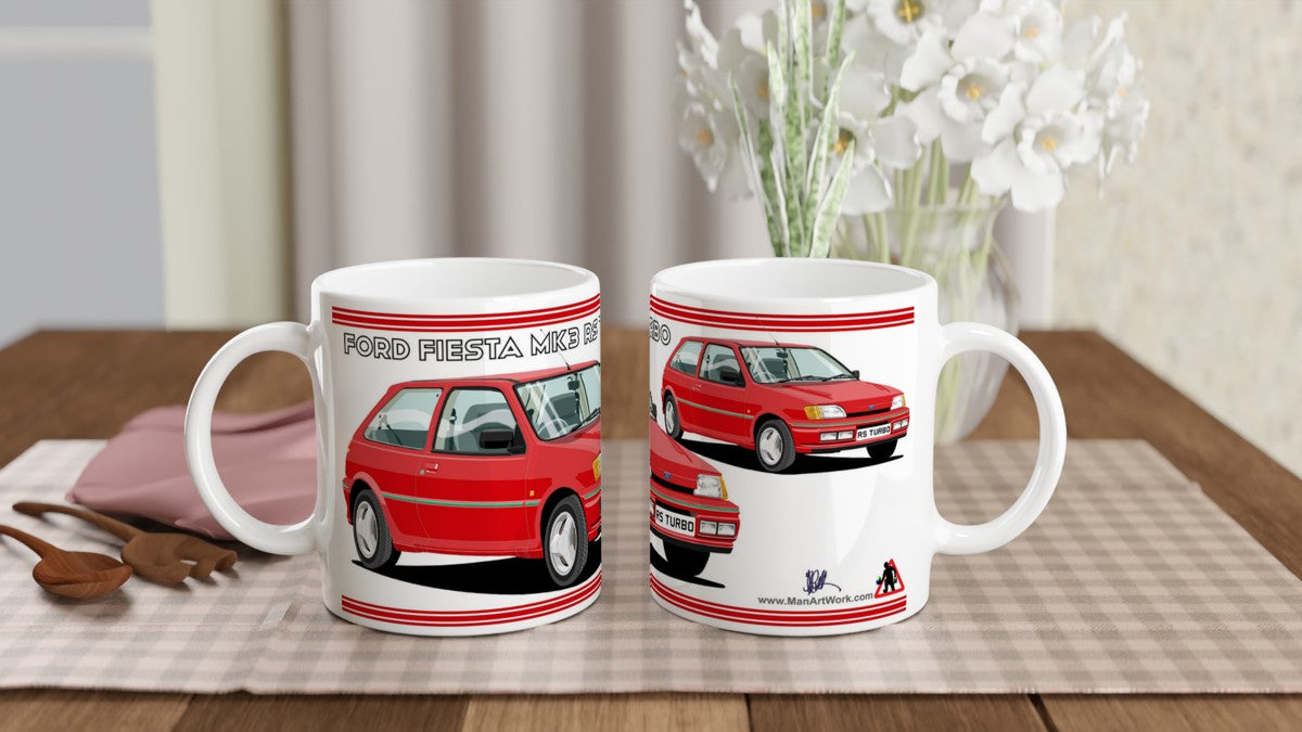 Ford Fiesta Mk3 RS Turbo in Red Art Mug