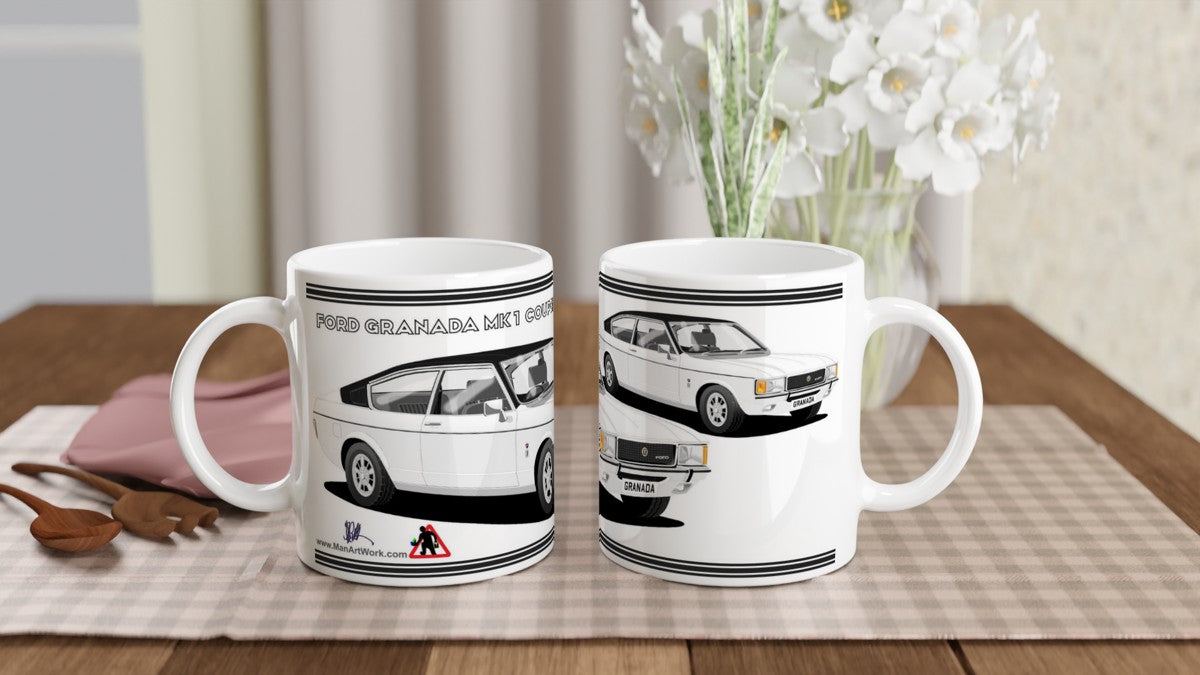 Ford Granada Mk1 Coupe in White Art Mug