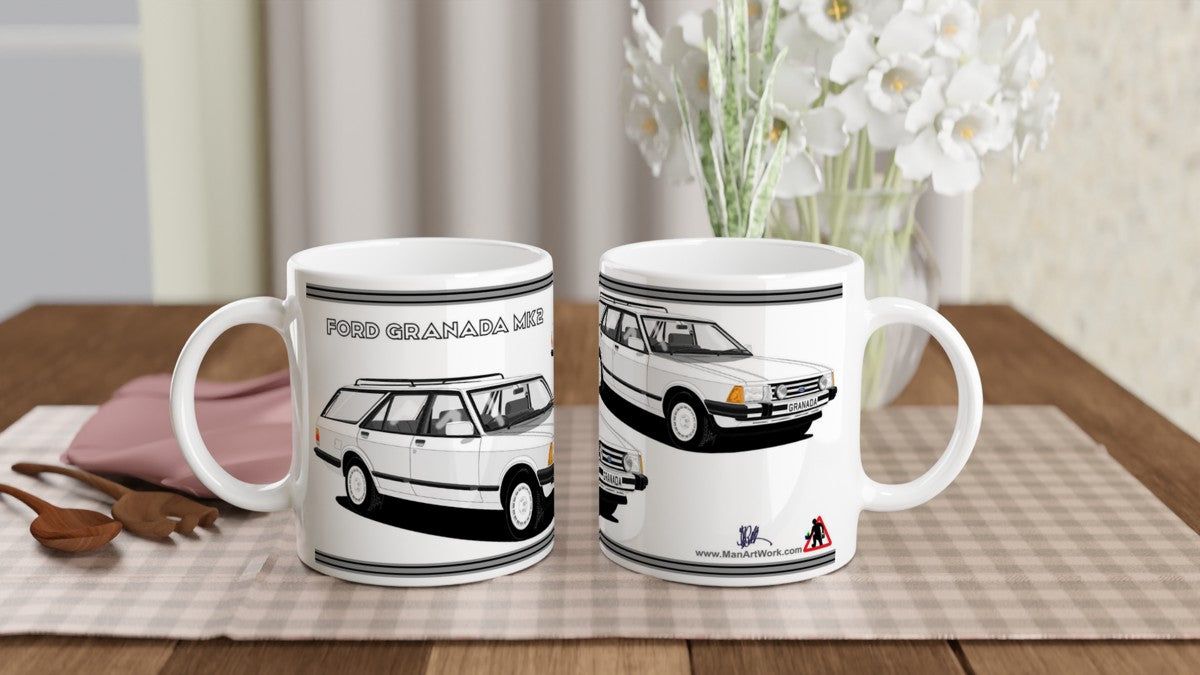 Ford Granada Mk2 Injection Sport Estate in White Art Mug