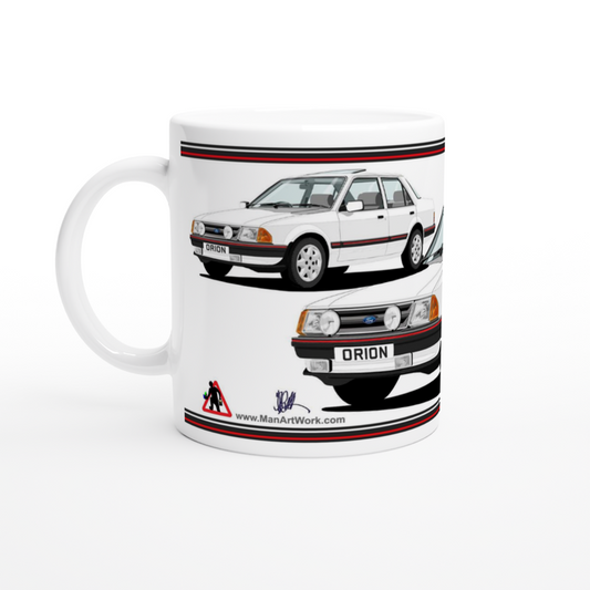 Ford Orion Mk1 Ghia in White with RS Alloys Art Mug