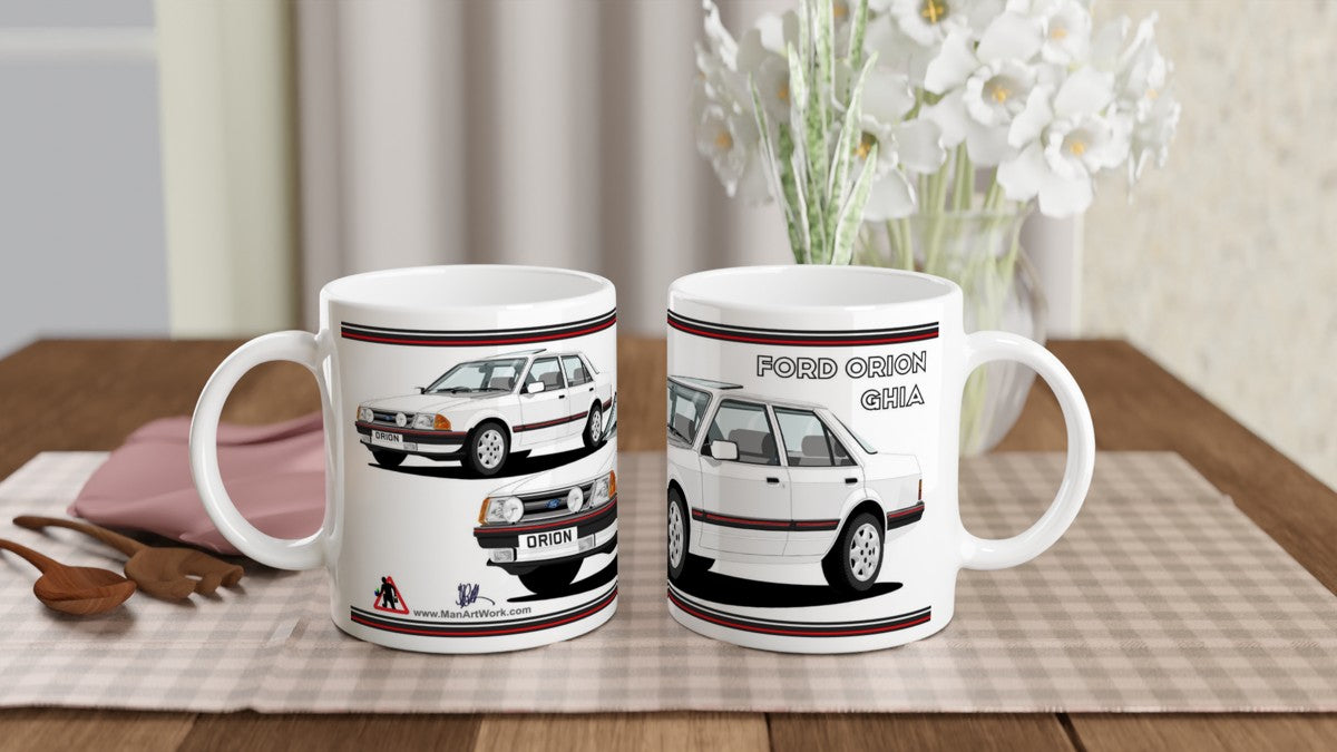 Ford Orion Mk1 Ghia in White with RS Alloys Art Mug