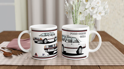 Ford Orion Mk1 Ghia in White with RS Alloys Art Mug