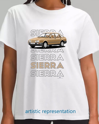 Ford Sierra Ghia in Gold Art T Shirt (Words)