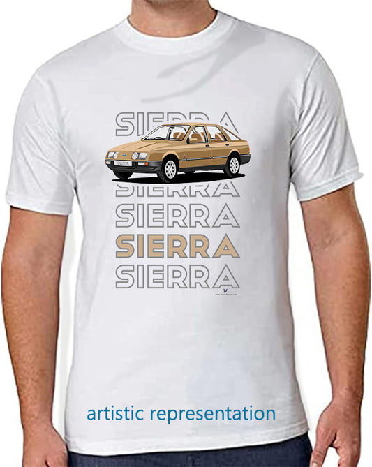 Ford Sierra Ghia in Gold Art T Shirt (Words)
