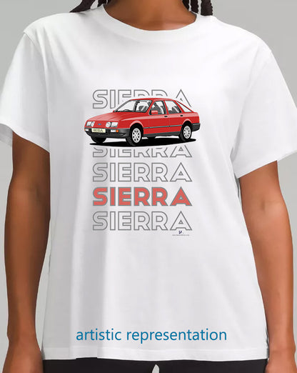 Ford Sierra Ghia in Red Art T Shirt (Words)