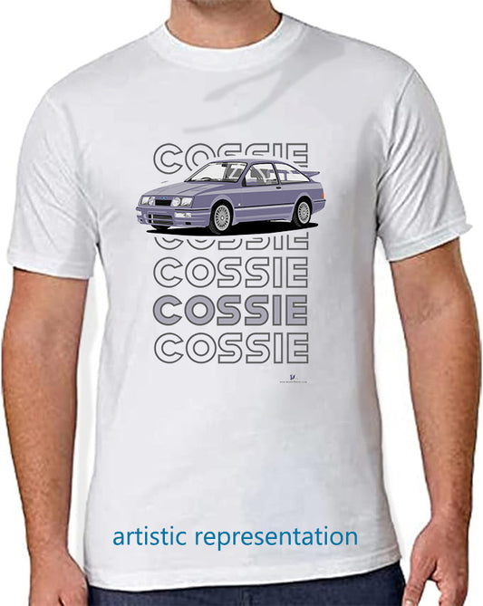 Ford Sierra RS Cosworth in Light Blue Art T Shirt (Words)
