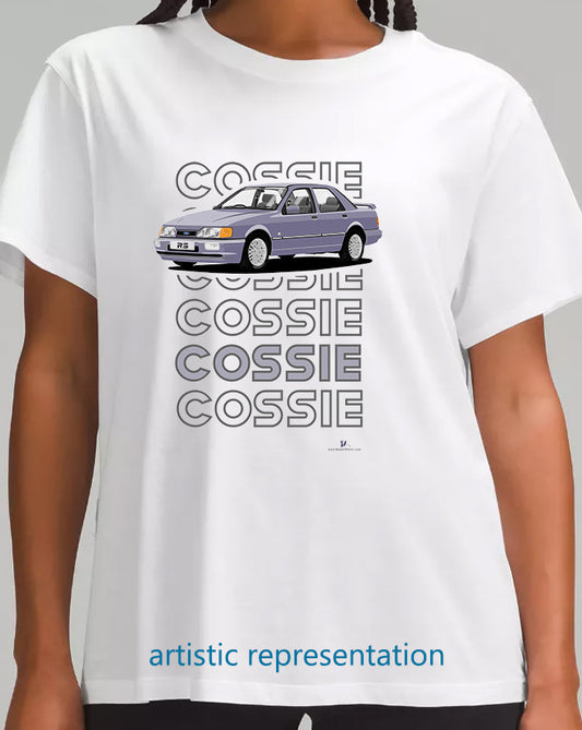 Ford Sierra Sapphire RS Cosworth 2WD in Light Blue Art T Shirt (Words)