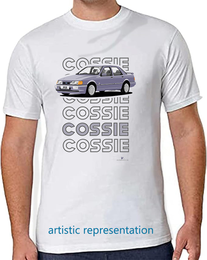 Ford Sierra Sapphire RS Cosworth 2WD in Blue Art T Shirt (Words)