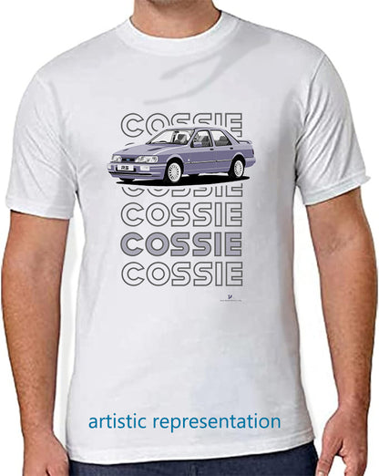 Ford Sierra Sapphire RS Cosworth 4x4 in Light Blue Art T Shirt (Words)