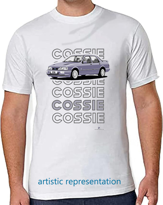 Ford Sierra Sapphire RS Cosworth 4x4 in Light Blue Art T Shirt (Words)