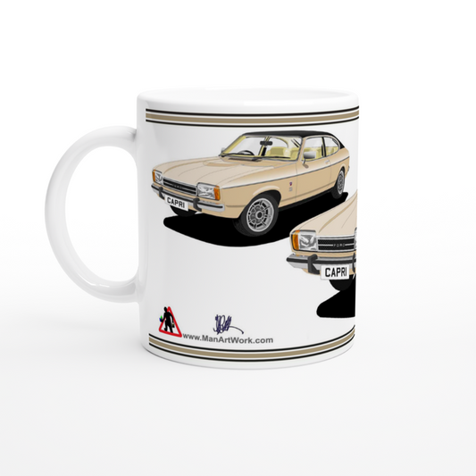 Ford Capri Mk2 Ghia in Light Gold & Black Art Mug