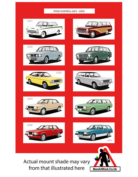 Ford Cortina Mk1, Mk2, Mk3, Mk4 & Mk5 A4 Art Print