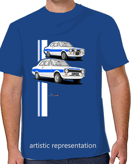Ford Escort Mk1 RS2000 in White and Blue T Shirt
