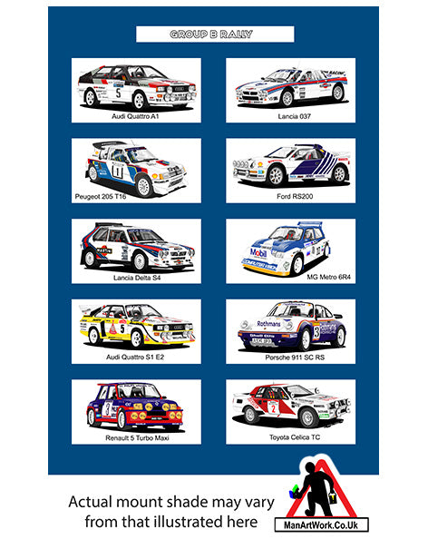 Group B Rally cars A4 Art Print : Delta, 6R4, 205 T16, RS200, Quattro