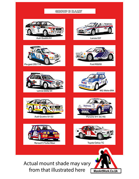 Group B Rally cars A4 Art Print : Delta, 6R4, 205 T16, RS200, Quattro