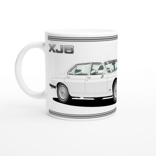 Jaguar XJ6 Mk3 in White Art Mug