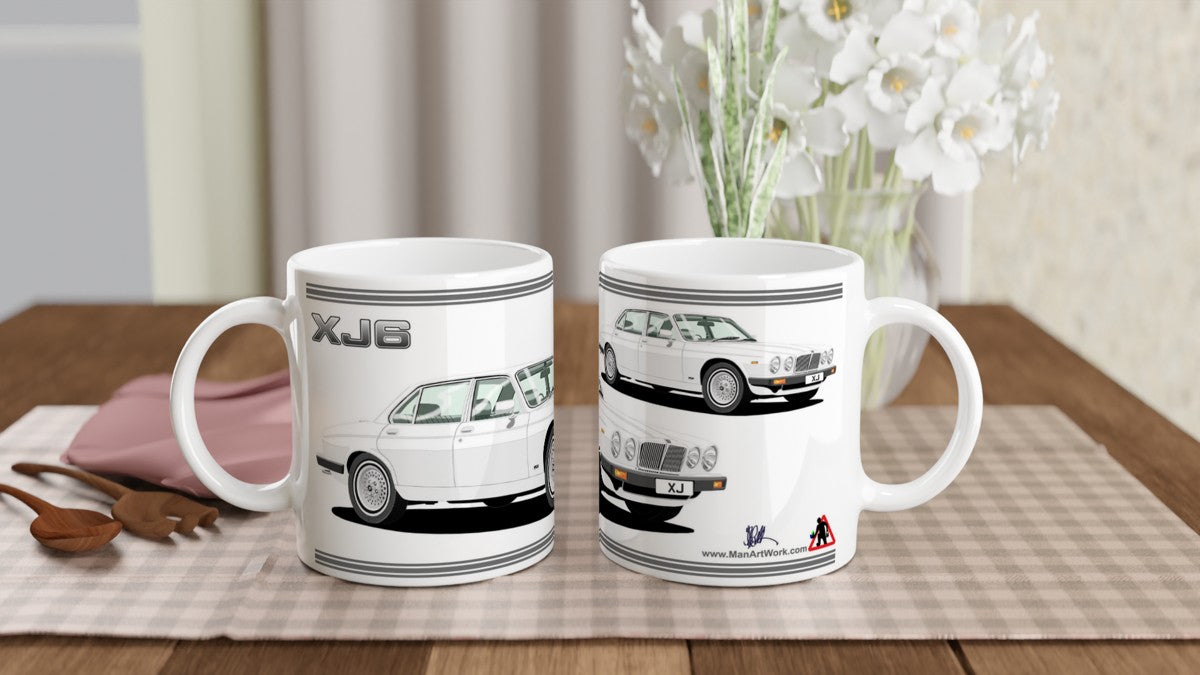 Jaguar XJ6 Mk3 in White Art Mug