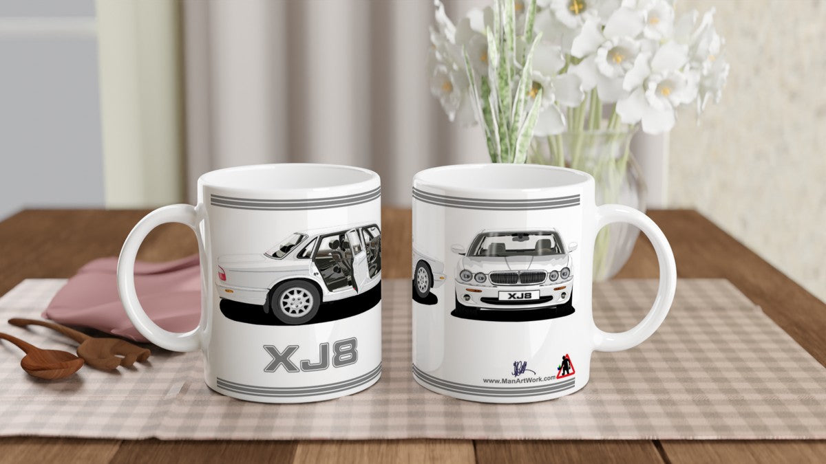 Jaguar XJ8 in White Art Mug