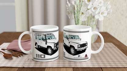 Land Rover Defender 110 TD5 12 seater in White  Art Mug