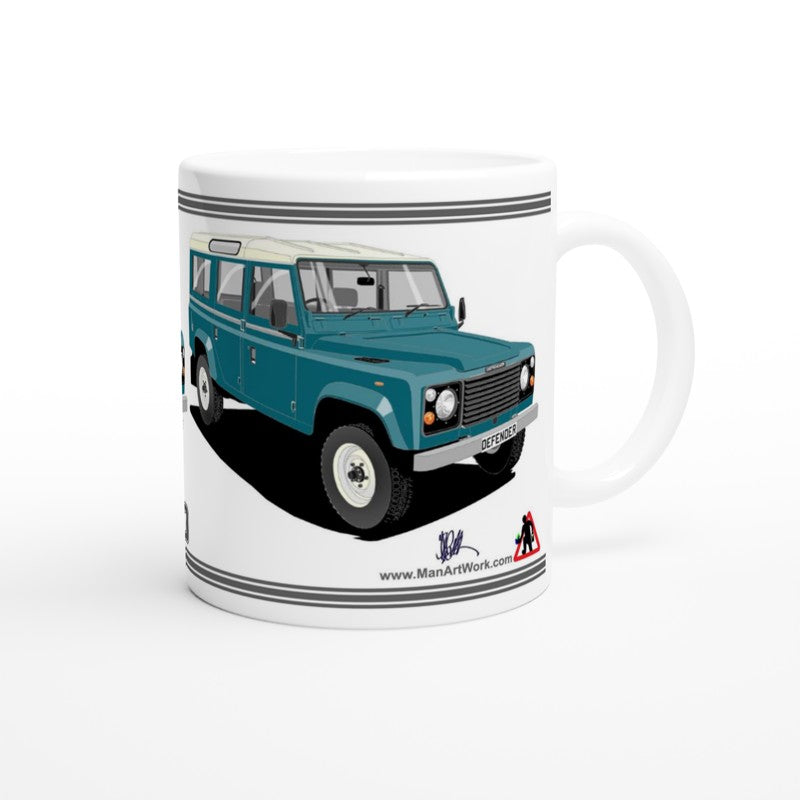 Land Rover Defender 110 12 seater in Blue  Art Mug