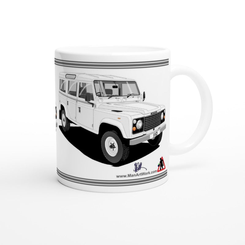 Land Rover 110 12 seater in Wite  Art Mug