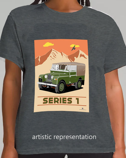 Land Rover Series 1 in Dark Green (Mountains)  Art T Shirt