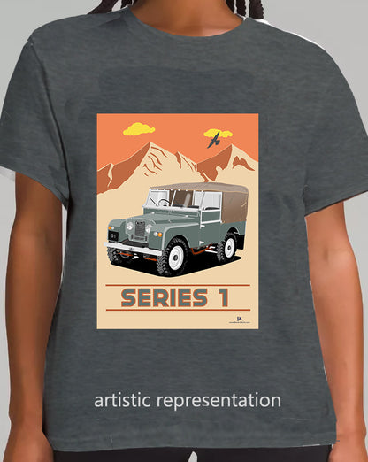 Land Rover Series 1 in Gray Green (Mountains)  Art T Shirt