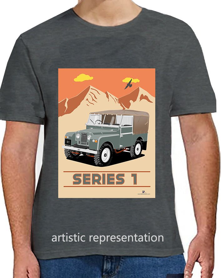 Land Rover Series 1 in Gray Green (Mountains)  Art T Shirt