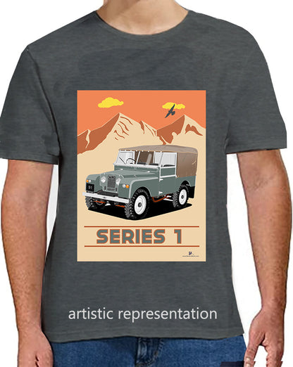 Land Rover Series 1 in Gray Green (Mountains)  Art T Shirt