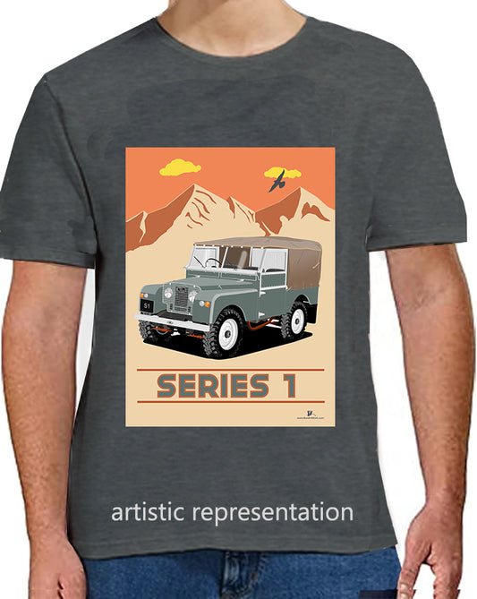 Land Rover Series 1 in Gray Green (Mountains)  Art T Shirt