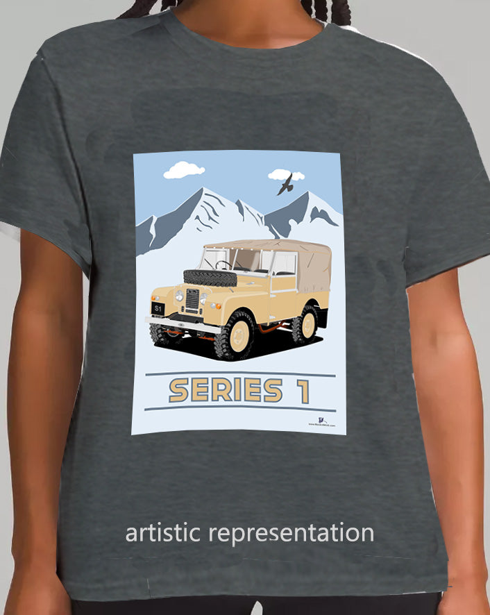Land Rover Series 1 in  Khaki (Mountains)  Art T Shirt