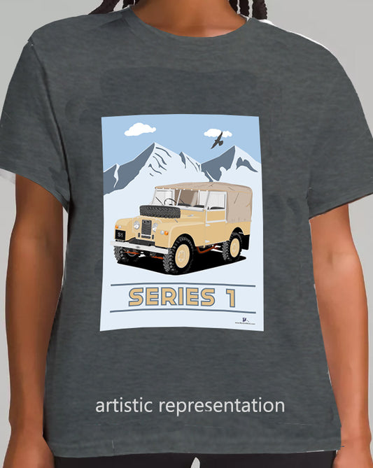 Land Rover Series 1 in  Khaki (Mountains)  Art T Shirt