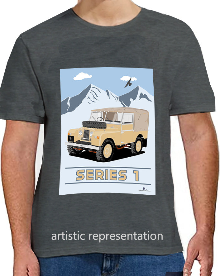 Land Rover Series 1 in  Khaki (Mountains)  Art T Shirt