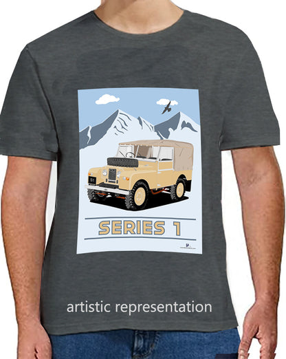 Land Rover Series 1 in  Khaki (Mountains)  Art T Shirt