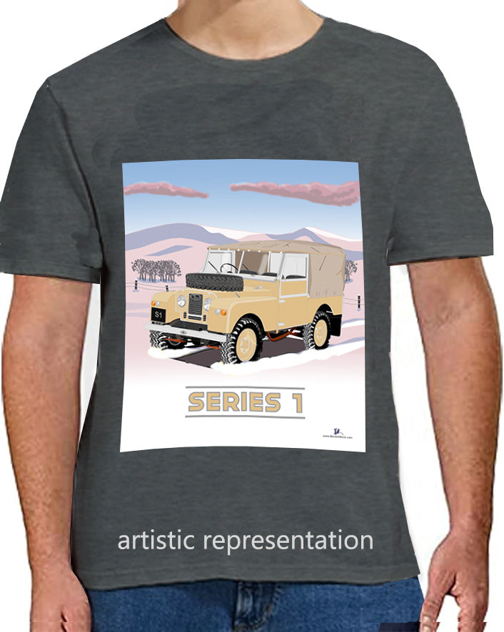 Land Rover Series 1 in  Khaki (Snow)  Art T Shirt
