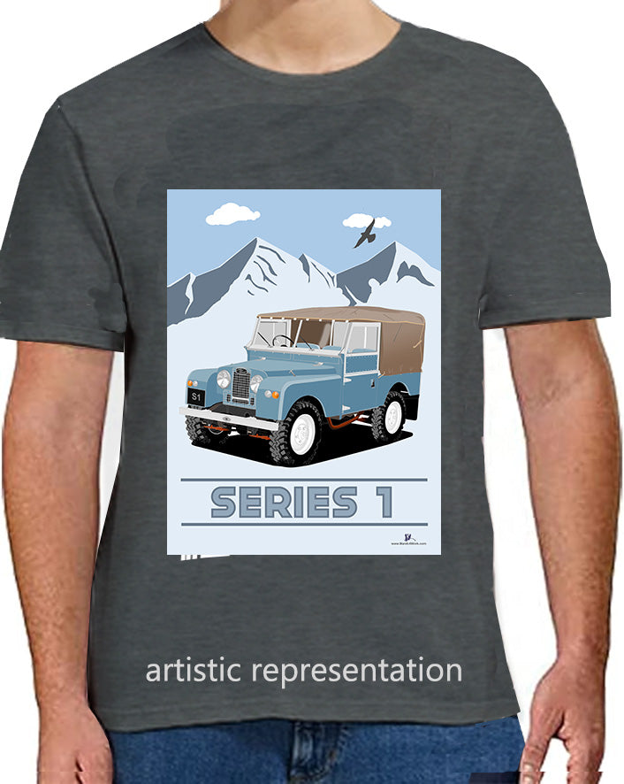Land Rover Series 1 in Light Blue (Mountains)  Art T Shirt
